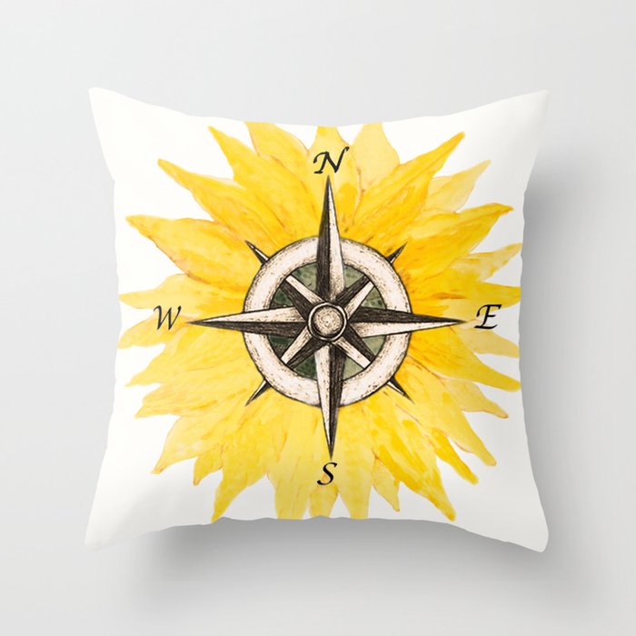 Compass  Sunflower Throw Pillow