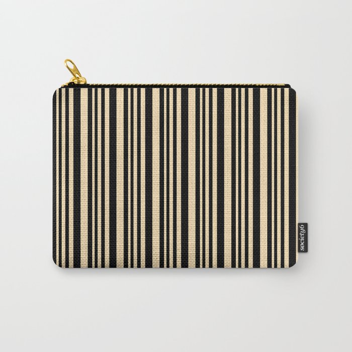 Black & Beige Colored Pattern of Stripes Carry-All Pouch