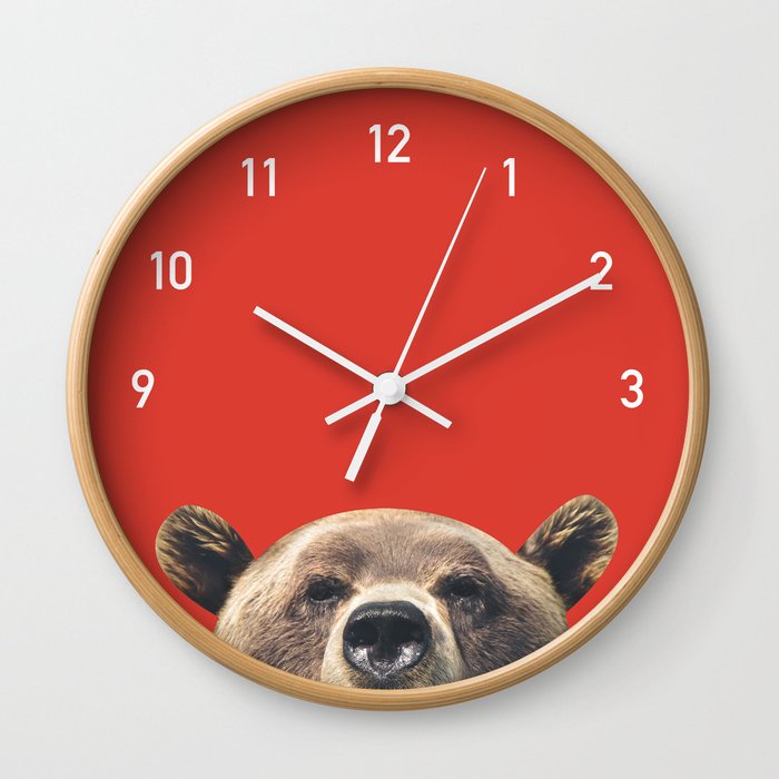 Bear Numbers Clock Red Wall Clock
