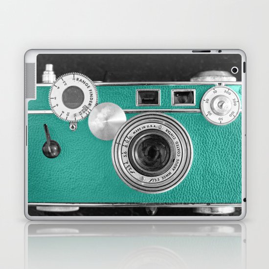 Teal retro vintage phone Laptop & iPad Skin