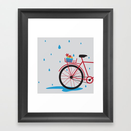 Bicycle & rain Framed Art Print