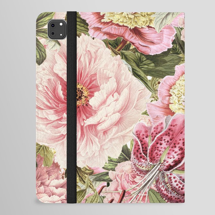Vintage & Shabby Chic Floral Peony & Lily Flowers Watercolor Pattern iPad Folio Case