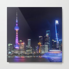 China Photography - Night Life In The Chinese City Shanghai Metal Print