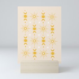 Yellow Sun & Moon Pattern Mini Art Print