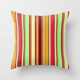 [ Thumbnail: Colorful Goldenrod, Maroon, Pale Goldenrod, Green, and Crimson Colored Lined Pattern Throw Pillow ]