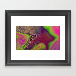 Multicolored neon psychedelic abstract digital art with distorted lines and metallic texture.  Framed Art Print