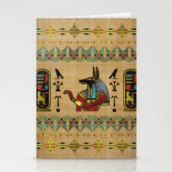 Egyptian Anubis Ornament on papyrus Stationery Cards