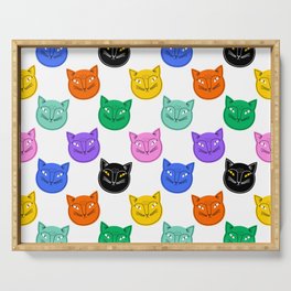 Colorful funny cat animal pattern cartoon Serving Tray