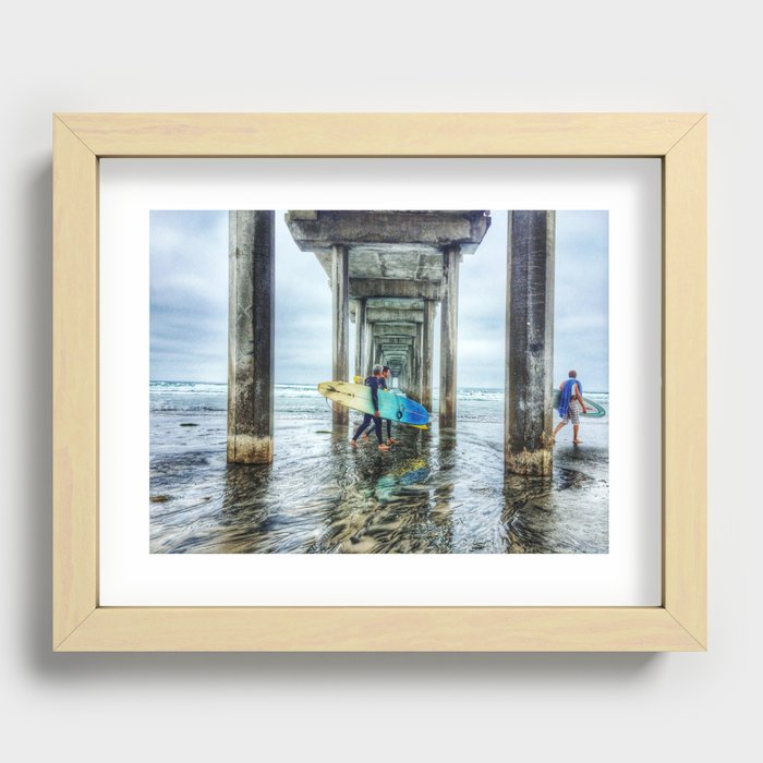 Surfers, La Jolla Shores Pier, San Diego, California. Recessed Framed Print