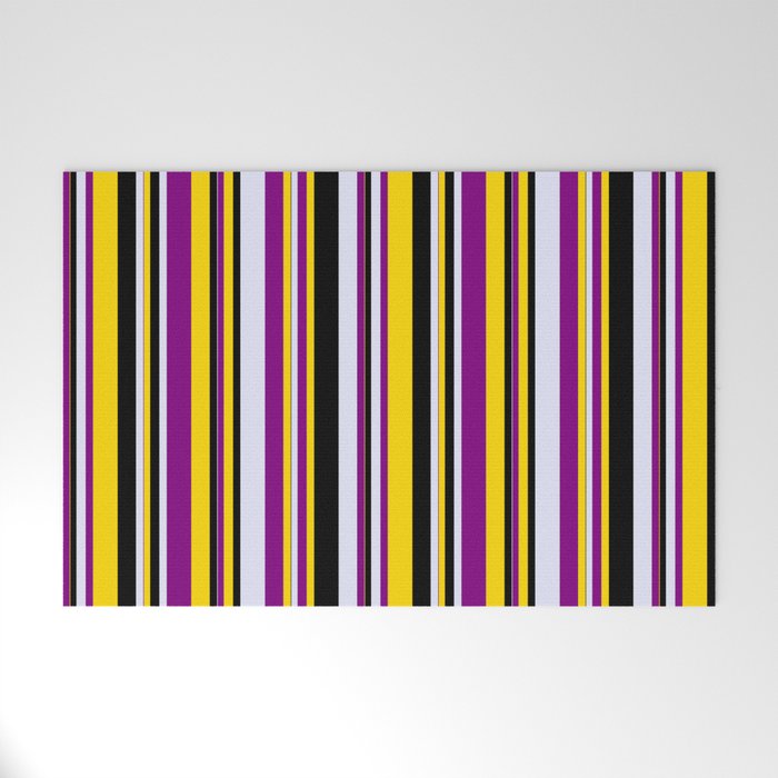 Yellow, Purple, Lavender & Black Colored Striped/Lined Pattern Welcome Mat