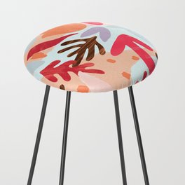 Abstract Pink Lilac Orange Watercolor Geometrical Floral Counter Stool