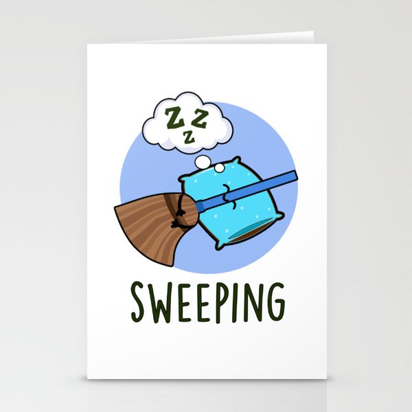 Sweeping Funny Sleeping Broom Pun Stationery Cards
