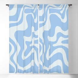 Retro Liquid Swirl Abstract Pattern in Powder Blue Blackout Curtain