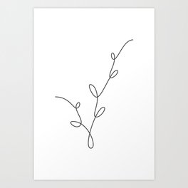 Minimal Neutral Black and White Plant One Line Art Art Print