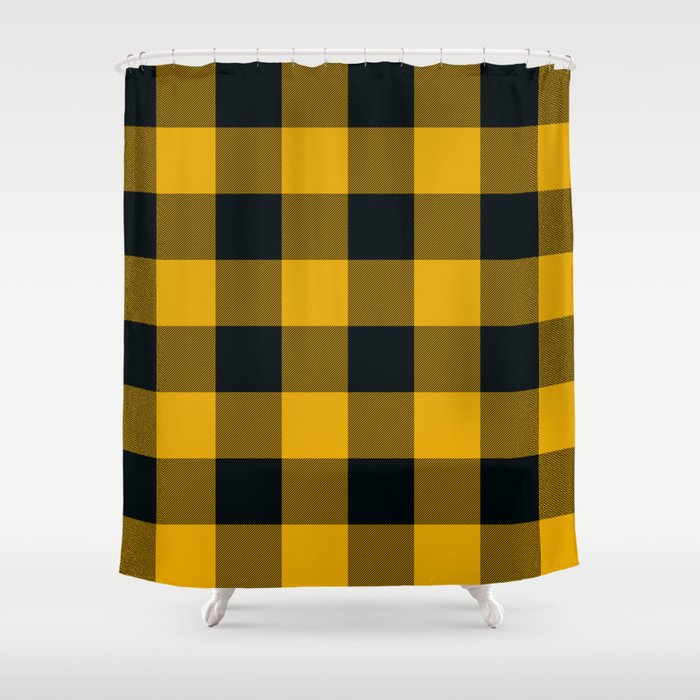 Yellow Black Buffalo Plaid Shower Curtain By Christyne Society6