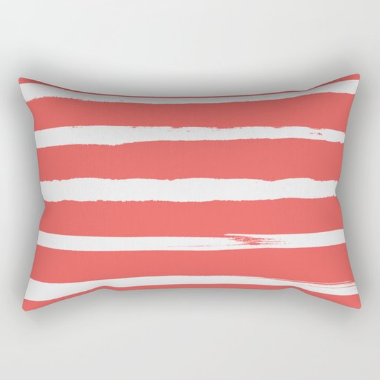 Irregular Hand Painted Stripes Coral Red Rectangular Pillow