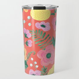 Tangerine Garden Floral Travel Mug