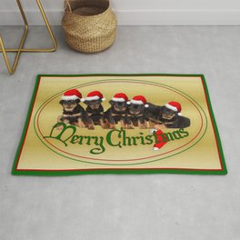 Merry Christmas Rottweiler Puppies Greeting Card Rug