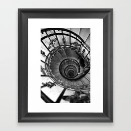 Black and white photography. Spiral staircase photo. Old classic architecture Framed Art Print