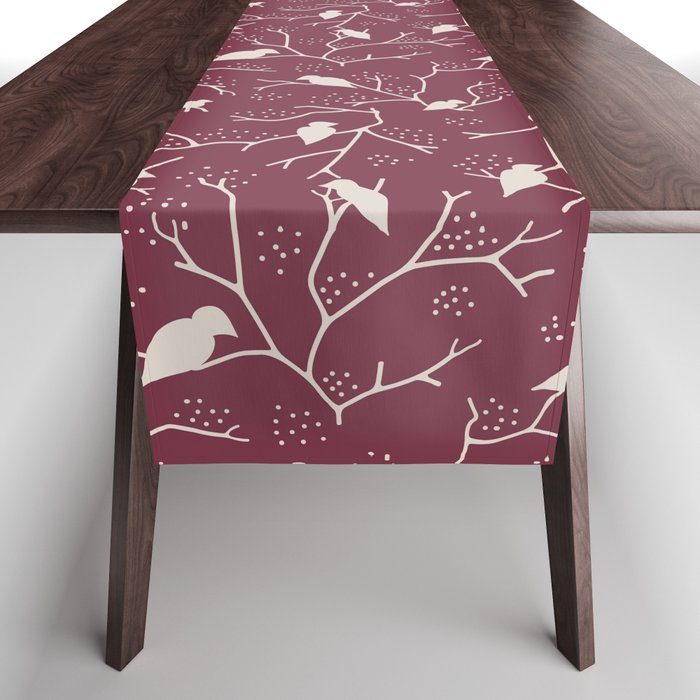 Tree branches and birds hand drawn elegant pattern Table Runner