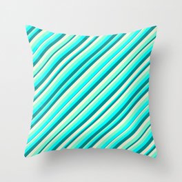 [ Thumbnail: Aquamarine, Cyan, Dark Cyan, and Beige Colored Lined/Striped Pattern Throw Pillow ]