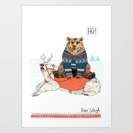 Bear Sleigh Art Print