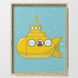 Yellow submarine with a cat and bubbles Serving Tray