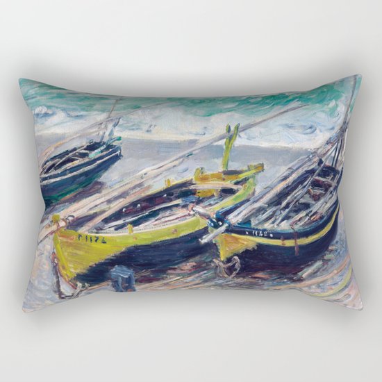 Three Fishing Boats by Claude Monet Rectangular Pillow