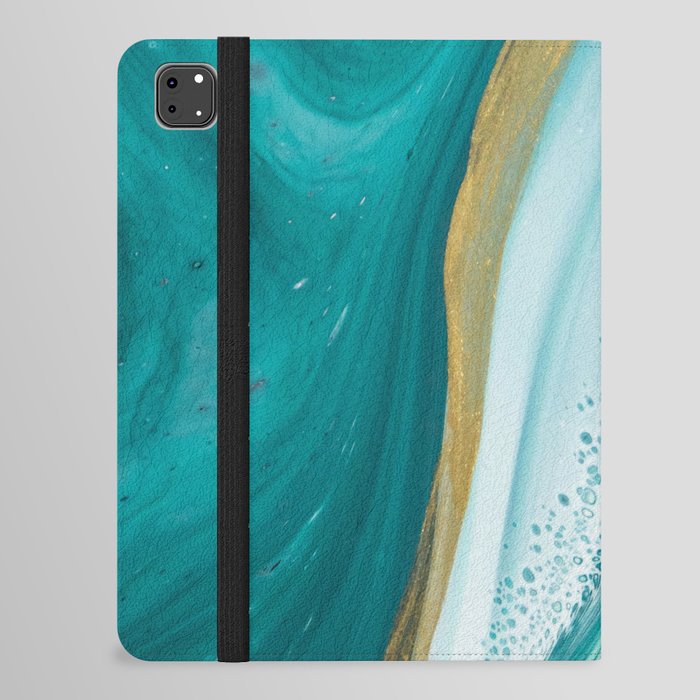Aquamarine + Gold + Cream Shoreline Abstract Artwork iPad Folio Case