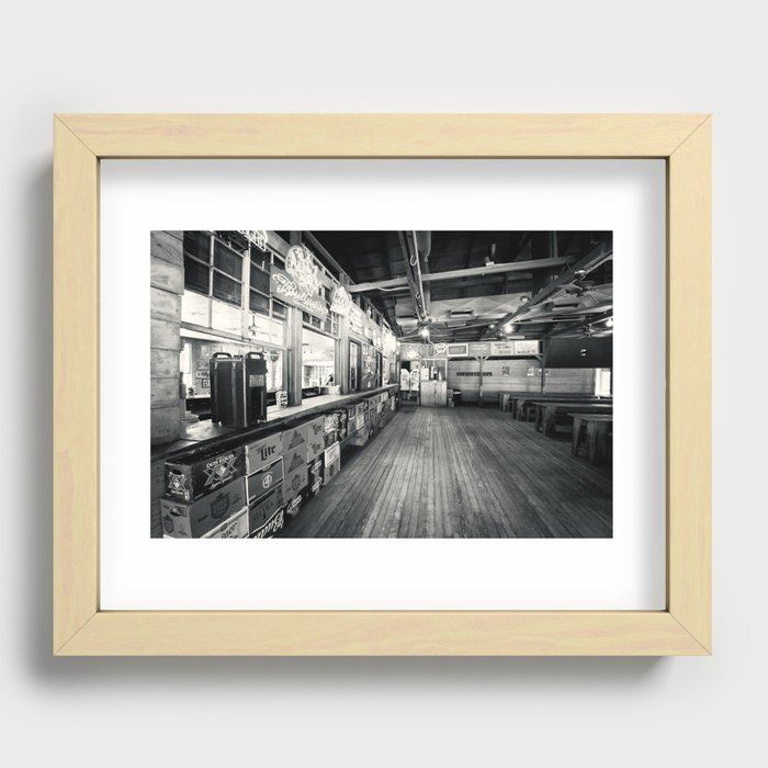 Gruene Hall (interior) - Oldest Dance Hall in Texas (Black & White) Recessed Framed Print