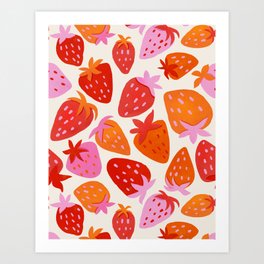 Sweet Summer Strawberries On Cream Art Print