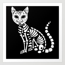 Muertos Day Of Dead Halloween Cute Cat Sugar Skull Art Print