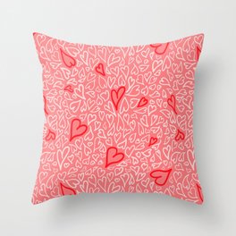 Hearts Galore Red and Pink Throw Pillow