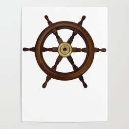 old oak steering wheel for ship or boat Poster