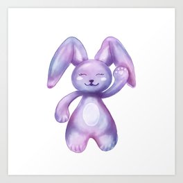 Cute bunny rabbit pink blue Art Print
