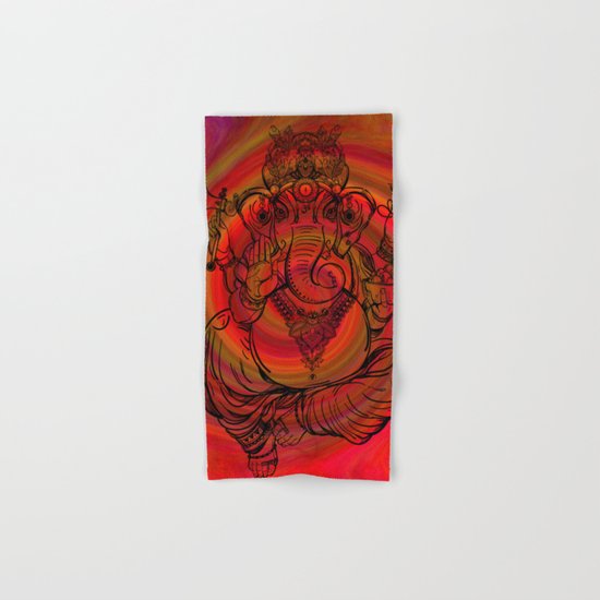 Lord Ganesha on Red Spiral Hand & Bath Towel