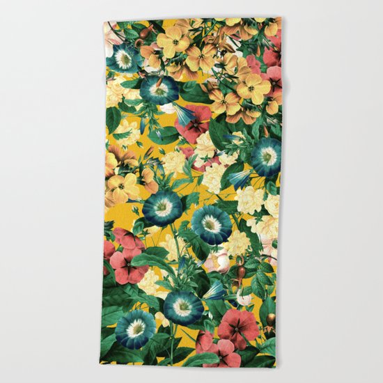 Tangerine Floral Pattern Vintage Beach Towel