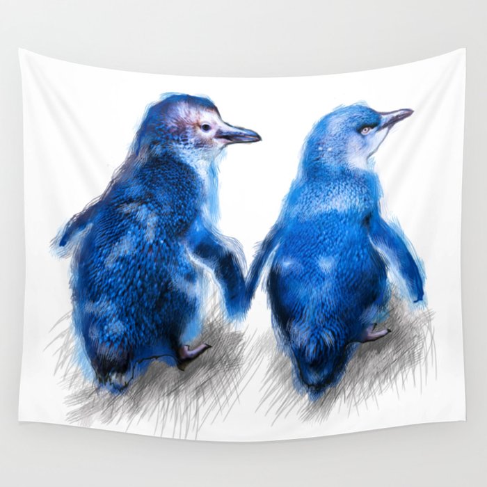 We care a lot. Couple of blue little penguins. Wall Tapestry