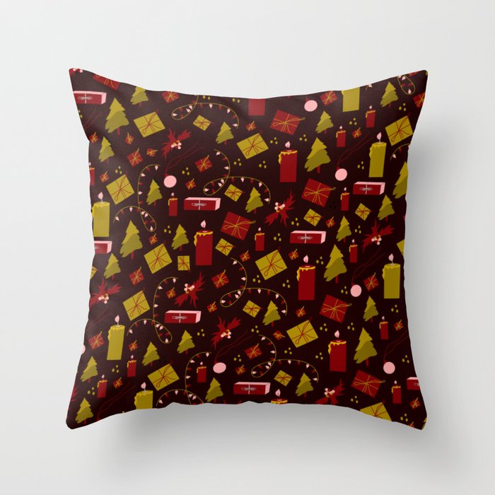 Red And Gold Holiday Pattern Throw Pillow