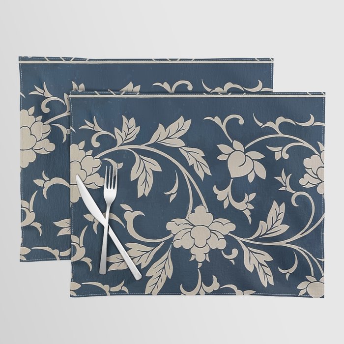 Chinoiserie Flowers Blue White Placemat