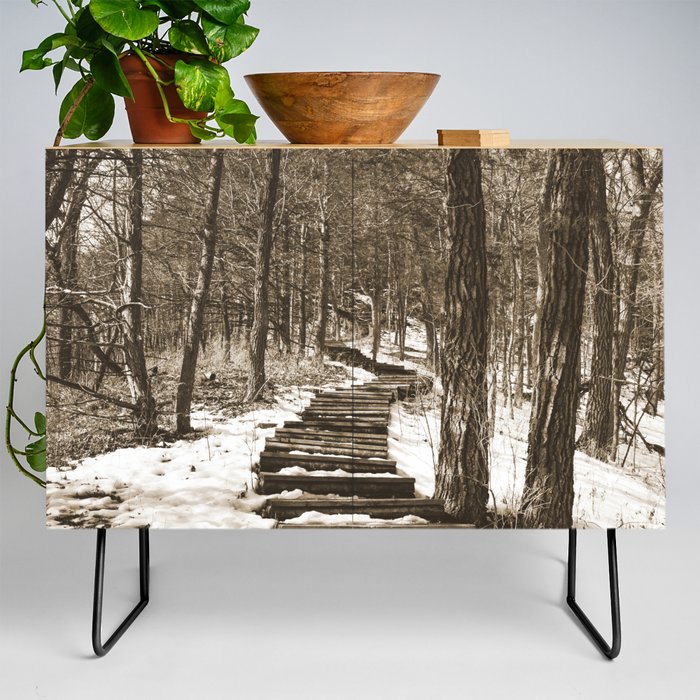 Forest Stairs | Sepia Photography Credenza