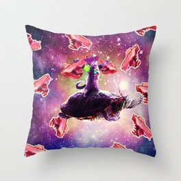 Rave Space Cat On Turtle Unicorn - Bacon Throw Pillow