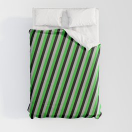 [ Thumbnail: Grey, Lime Green & Black Colored Lines Pattern Duvet Cover ]