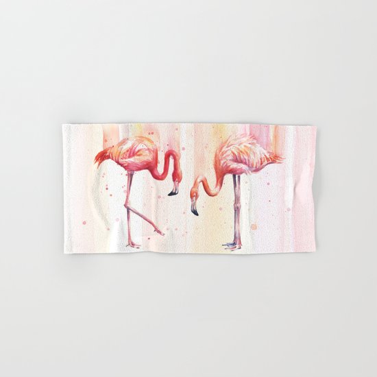 Two Flamingos Watercolor Tropical Birds Animals Hand & Bath Towel