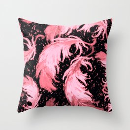 Feather Fest — Pink Throw Pillow | Pinkfeathers, Children, Birdfeathers, Celebration, Leggings, Feminine, Painting, Playful, Feathers, Homedecor 