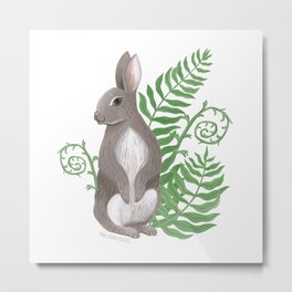 Rabbits and Ferns Metal Print
