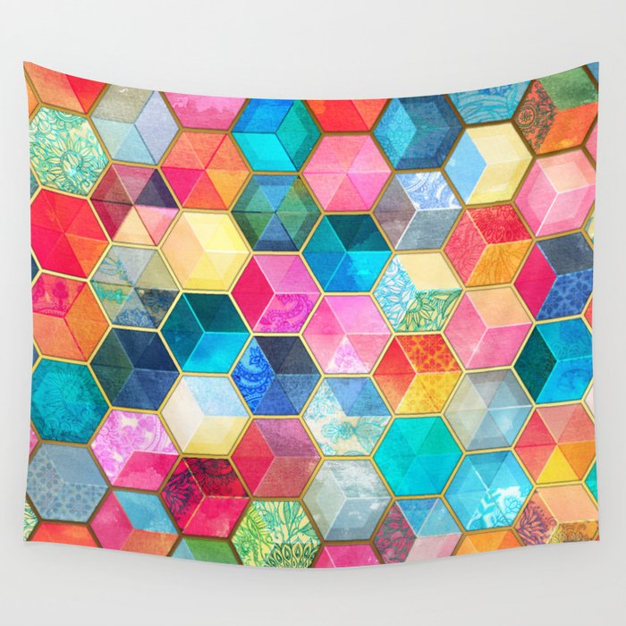 Society6 ケース Crystal Bohemian Honeycomb Cubes - colorful Crystal Bohemian Honeycomb Cubes - colorful hexagon pattern