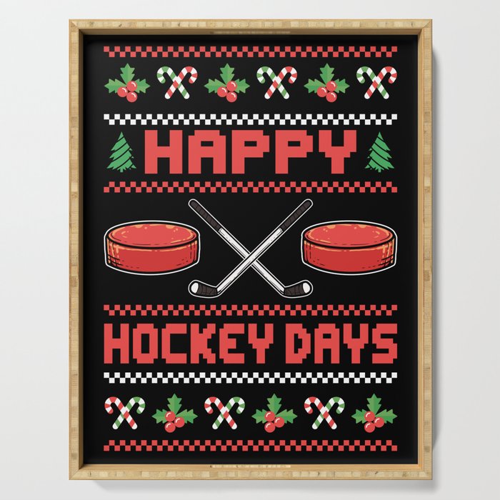 Happy Hockey Days Ugly Christmas Sweater Ice Hockey Serving Tray