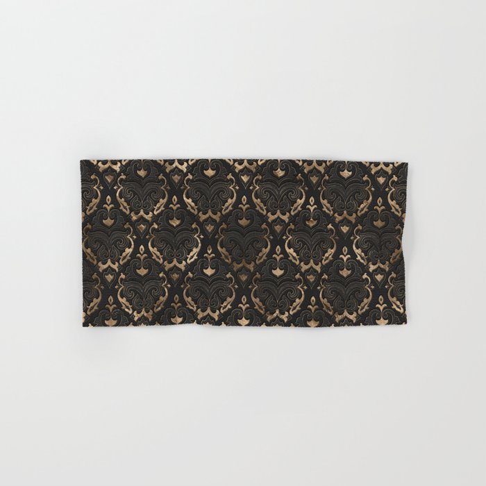 Persian Oriental Pattern - Black Leather and gold Hand & Bath Towel