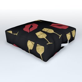 Red Lips and Gold Wineglass Outdoor Floor Cushion